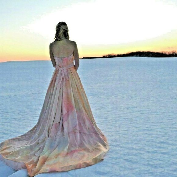Watters Wedding Dress Peach Ivory blush pink white ivory ombre tie dyed 4 6 8 10